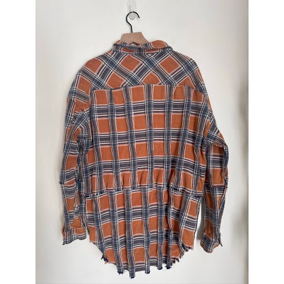 Oli & Hali Plaid Cotton Button-Up Shirt Jacket MT1683 - Orange/Blue M - Picture 6 of 10